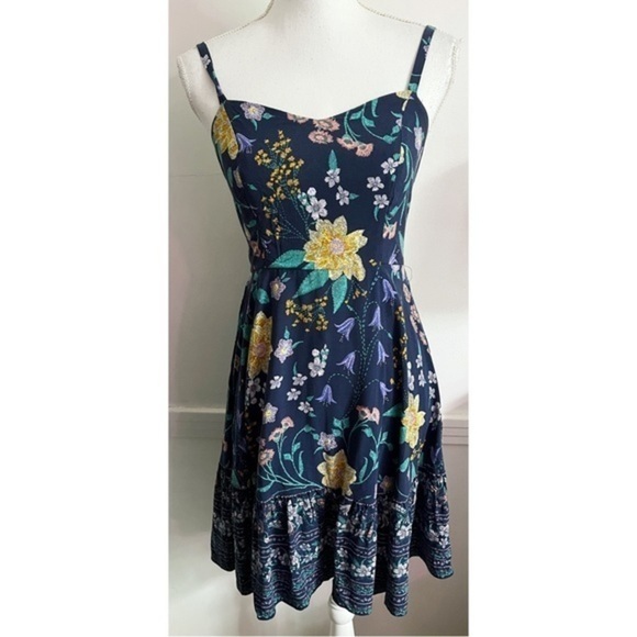 Old Navy • Blue Floral Fit and Flare Summer Mini Dress - Picture 1 of 6